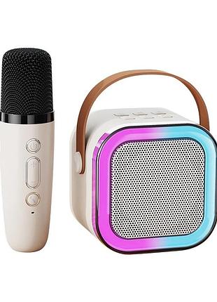 Детская беспроводная караоке система портативная блютуз колонка с led подсветкой + микрофон с функцией смены