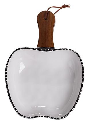 Тарелка фарфоровая глубокая с ручкой яблоко 23×16×4 (см) блюдо сервировочное с ручкой для подачи тарелка сковорода серебро