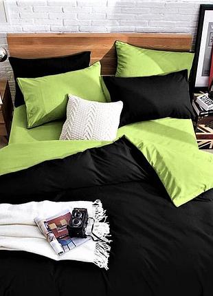 Постельное белье на резинке евро-полуторный поплин люкс микс лайм+черный moonlight