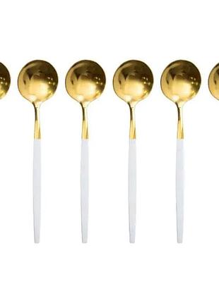 Набор чайных ложек 6 штук ложка чайная из нержавеющей стали 12.9 см белый с золотом hp-20-10