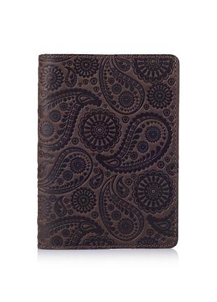 Оригинальная кожаная зеленая обложка для паспорта с художественным тиснением и отделением под банковские карты