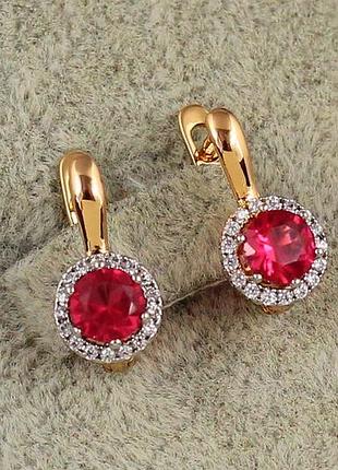 Сережки дитячі xuping jewelry сяйво із родієм і малиновим каменем 1,4 см золотисті