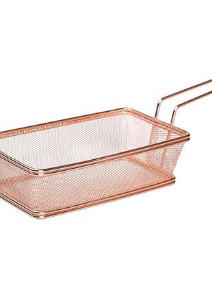 Кошик сервірувальний 21×11.5×5.5 см для подачі картоплі фрі та снеків з ручкою рожевий hp-19-11-r