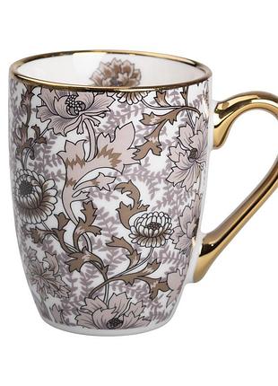 Фарфоровая чашка 400 мл с золотым ободком и золотой ручкой коричневая rx-n240665br