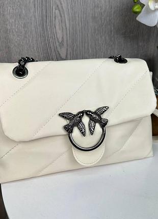Якісна жіноча мінісумочка клатч на плече в стилі пінко стьобана, маленька сумка pinko пташка молочний