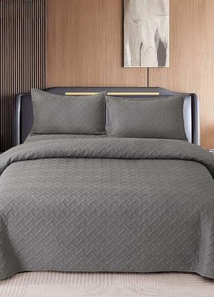 Покривало бавовняне стьобане євро koloco 200 х 230 см + 2 наволочки (40886) графітовий