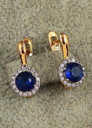 Серьги детские xuping jewelry сияние с родием и синим камнем 1,4 см золотистые