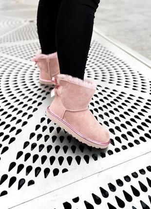 Ugg mini bailey bow зимние сапог с бантом фиолетовые pink, жіночі замшеві угги зимние