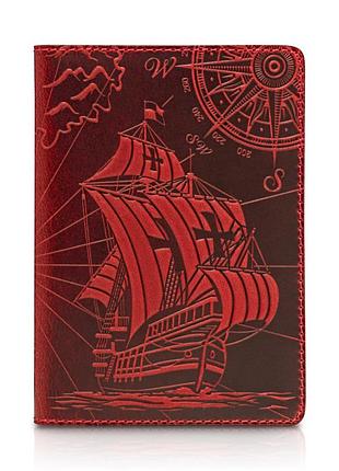 Красная дизайнерская кожаная обложка для паспорта, коллекция "discoveries"
