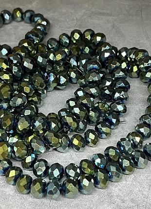 Бусины рондель (rondelle- гальваника, не прозрачный), 8*6 мм, цвет -зеленый ав, 65-69 шт, 1 нить, зелёный