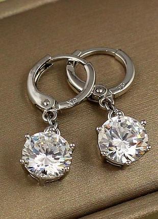 Серьги подвески xuping jewelry камешек на цепочке на шесть креплений 2.6 см 8 мм серебристые