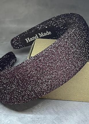 Широкий обруч для волос (ткань люрекс нить), ширина 4 см, цвет-бордовый, бордовый