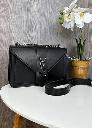Жіноча міні сумочка клатч на плече з ланцюжком, маленька сумка ysl чорний з нікелем