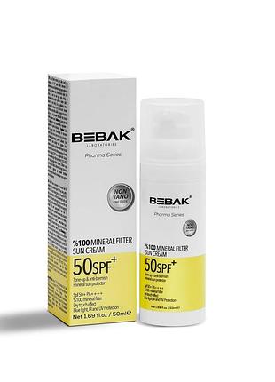 Сонцезахисний мінеральний крем для обличчя spf 50+ bebak pharma, 50 мл