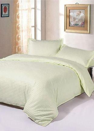 Постельное белье молочное сатин страйп meriset - семейный на резинке