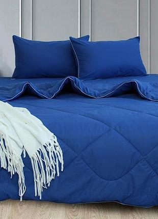 Постільний набір із ковдри, простирадла та наволочок ранфорс полуторне princess blue