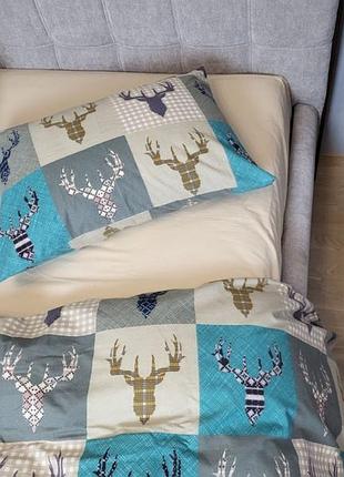 Трофей бирюза/св.беж, turkish flannel (полуторный) двосп. на рез.