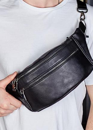 Стильная мужская бананка из натуральной гладкой кожи nm-50358