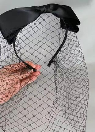 Обруч жіночий з вуаллю на обличчя з бантом чорний one size (2020)