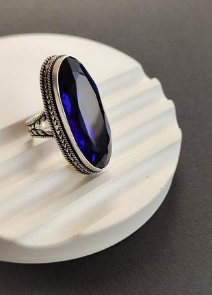 Кільце сапфіровий кварц овал. перстень з сапфірового кварцу в сріблі. розмір 19,5. індія.