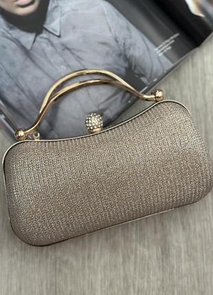 Женская сумка вечерняя блестящая, золотистая (3347)