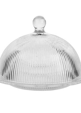 Блюдо сервировочное с крышкой ø 20 см стеклянное прозрачное для десертов, выпечки, фруктов hp-yh-43