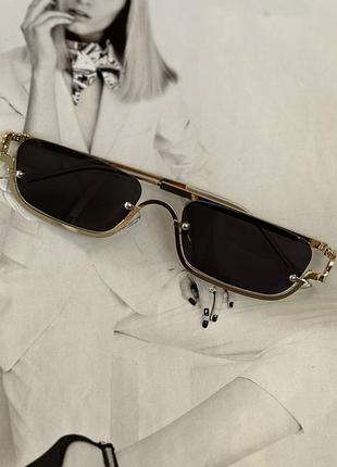 Уцінка напівоправні прямокутні окуляри чорний+золото (05135-0)