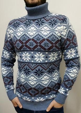 Дуже теплий, оригінальний стильний чоловічий м'який гольф з орнаментом.