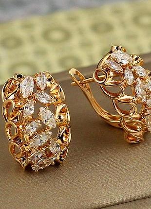 Серьги xuping jewelry нива с белыми камнями 2 см золотистые