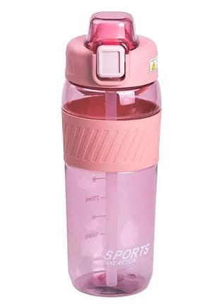 Бутылка для воды 600 мл бутылка в школу для тренировок с трубочкой и ручкой 22 см розовая hp-14-42p