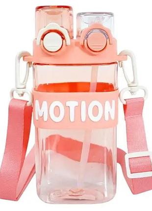 Бутылка для воды с трубочкой 550 мл спортивная пластиковая бутылка для тренировок розовая hp-14-49p