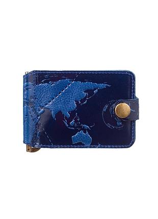 Блакитний дизайнерський затискач для грошей із натуральної глянсової шкіри, колекція "7 wonders of the world"