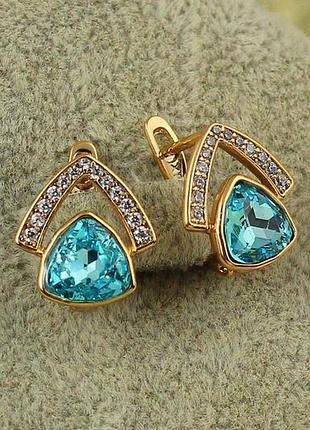 Сережки xuping jewelry сваровскі будиночок із блакитним каменями 1,4 см золотисті