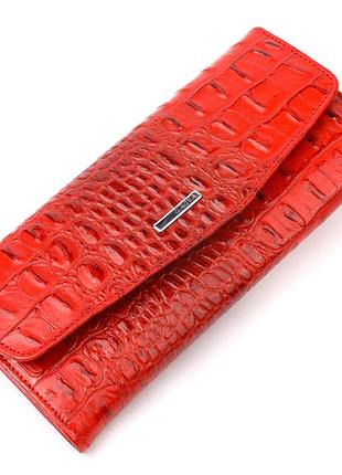 Гарний жіночий гаманець із клапаном із фактурної шкіри під крокодила karya 21106 червоний