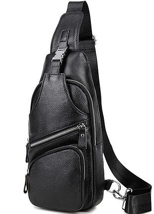 Сумка-слинг черная мужская кожаная tiding bag mk16094