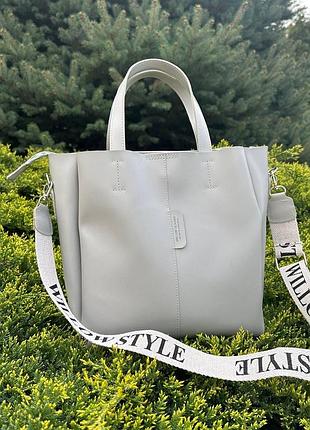 Стильная женская сумка на плечо качественная экокожа, женская сумочка вместительная мягкая серый