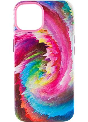 Шкіряний чохол colour splash with magsafe для apple iphone 14 (6.1") pink / blue