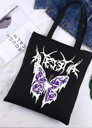 Сумка-шоппер з принтом метелик 5 чорний