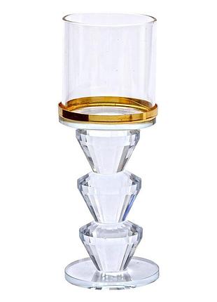 Подсвечник стеклянный на ножке с золотой окантовкой 6×16.5 см подсвечник бокал декоративный прозрачный hp-4-34l