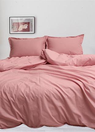 Турецкое постельное белье двуспальное однотонный комплект 180x220 см.на молнии r-t9107 розовый