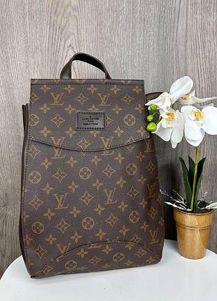 Жіночий рюкзак-сумка-трансформер під луї вітон коричневий, рюкзачок міський для дівчат логотип
