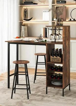 Барный стол со стульями costway bistro с держателем винных бокалов темно-коричневый