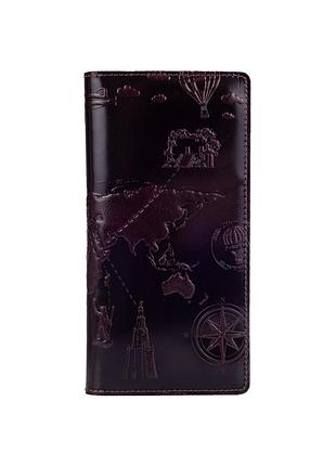 Вместительный коричневый бумажник с глянцевой натуральной кожи на кнопках с отделением для монет, коллекция "7