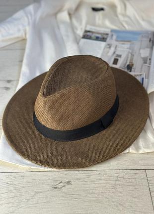 Соломенная шляпа федора коричневая one size 56-58р (845-0)