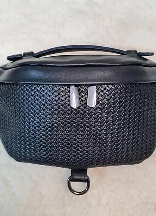 Стильная мужская бананка из натуральной гладкой кожи с принтом nm-58744