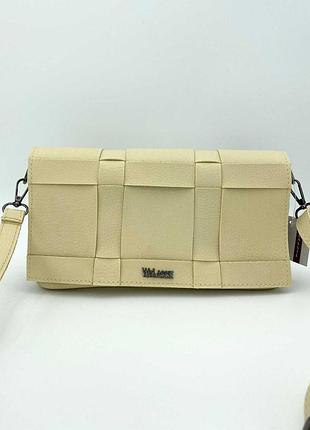 Сумка плетена шкіра жіноча на плече з ременем-регульованим за довжиною ірма молочна