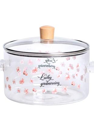 Скляна каструля прозора 3,5 літр з кришкою жароміцна hp-34-21