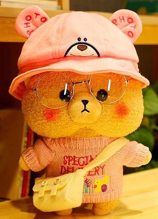 Большая плюшевая игрушка мишка тедди лалафанфан в розовом костюме и очках cafe mimi 30 см