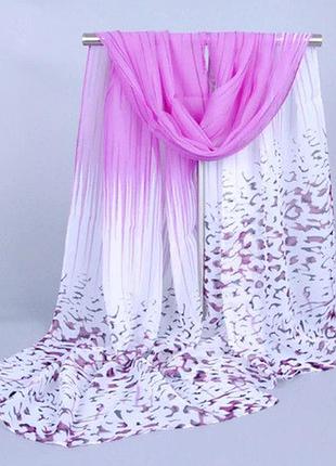 Шарф леопардовый бело-розовый - размер шарфа 150*48см, шифон