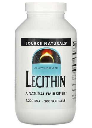 Лецитин, lecithin, source naturals, 1200 мг, 200 капсул